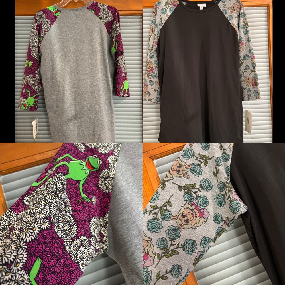 LuLaRoe Randy Kermit the Frog & Miss Piggy NWT medium, unisex baseball tee 2pk